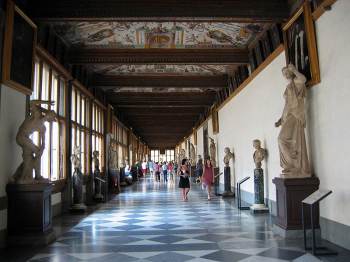 Hallway of the Uffizi Gallery, Florence, Italy.