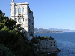 The Oceanographic Museum as seen from the cliffside rocks